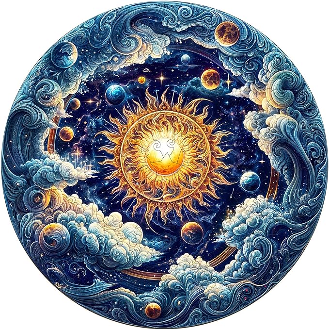 KAAYEE Wooden Puzzles for Adults, 3D Visual Effect Cosmic Radiance Wooden Jigsaw Puzzle Unique Shape Wood Puzzle Adult, 3D Effect Flat Puzzle Birthday Family Game (M-11.4 * 11.4 in-200pcs)