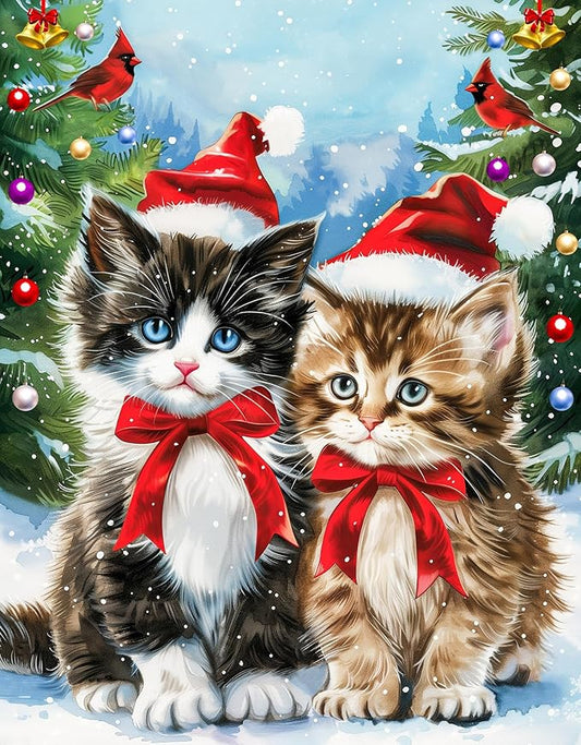 Christmas 100 Piece Puzzles for Kids, Christmas Cat 100 Piece Puzzles for Adults, Cute Kitten 100 Pieces Puzzle for Kids Ages 4-8, Jigsaw Puzzle for Seniors Teens Brain Teaser