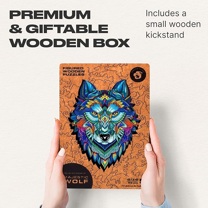 UNIDRAGON Wooden Puzzles for Adults Unique Jigsaw Puzzles - Small Majestic Wolf Small 6.7" х9.5 99 PCS Deko with Cut 0.03 mm Wood Accuracy Animal