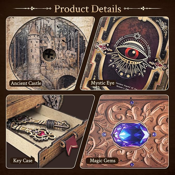 3D Wooden Puzzles for Adults,DIY Book Nook Kit,Mechanical Treasure Puzzle,Trading Card Storage Box with Lock,3 in 1,DIY Building Mechanical Model Kit for Hobby Enthusiasts