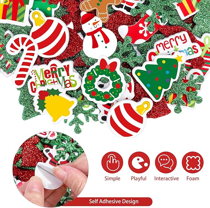 Fovths 24 Packs Christmas Foam Picture Frame Kits DIY Christmas Frame Crafts Picture Craft with 300 Self Adhesive Stickers for Xmas Party Favors Birthday Home Decor