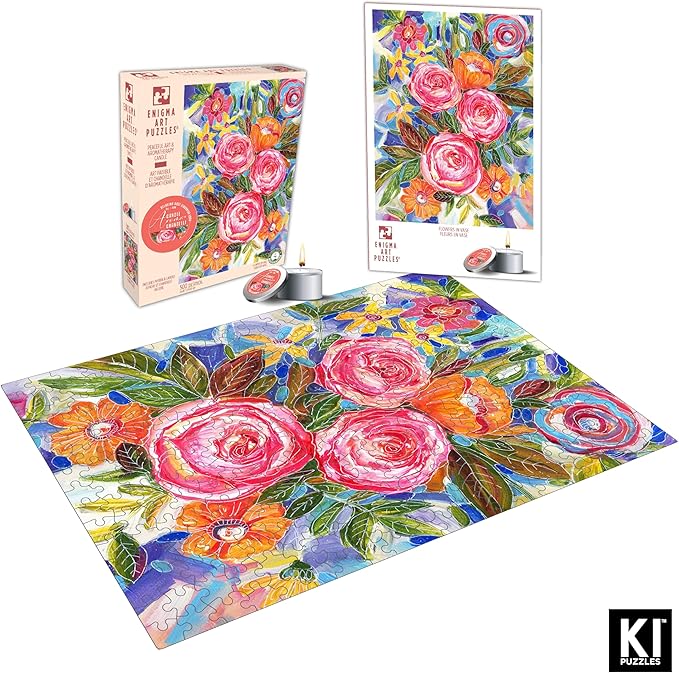 KI Puzzles 500 Piece Puzzle for Adults Aromatherapy Flowers in Vase Jigsaw with Scented Candle from Playview Brands