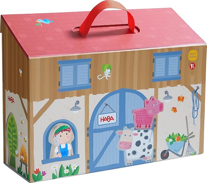 HABA Play World at The Farm Play Set - Barn and Animal Farm Toys for Toddlers 1-3, Toddler Learning Toys, Preschool Animal Figurines, Made in Germany