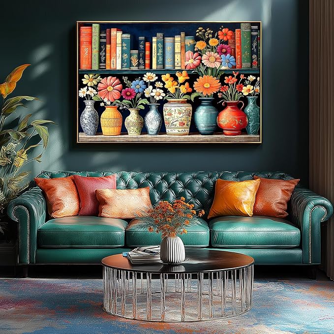 Vintage Floral Library 1000 Piece Jigsaw Puzzle for Adults Colorful Flowers in Ornate Vases Antique Books Challenging Puzzle Game for Christmas Holiday Family Night (27.6" x 19.7")