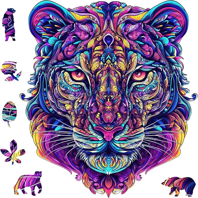 Ruikiyart Wooden Puzzles for Adults, 5MM 500 Pieces Tiger Wooden Jigsaw Puzzles, Mandala Animal Puzzle Unique Shapes Gift for Kids and Adults on Birthday,Thanksgiving,Christmas (15.1"x16.7")