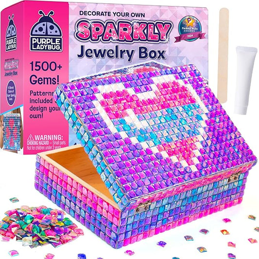 PURPLE LADYBUG DIY Jewelry Box Craft Kit for Girls Ages 4-12, Arts and Crafts for Kids, Creative Toys for Little Girls 6-8 Years Old, Birthday Gift for 5+ Year Old Girl, Mosaic Mermaid Unicorn Design