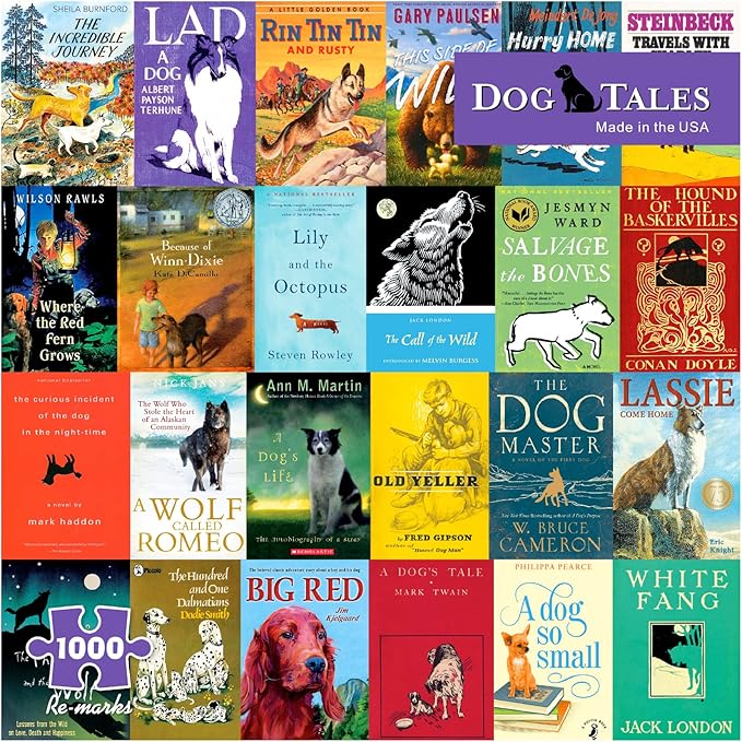 Re-marks “Dog Tales” Literary Collage Puzzle, 1,000-Piece Jigsaw Puzzle for All Ages