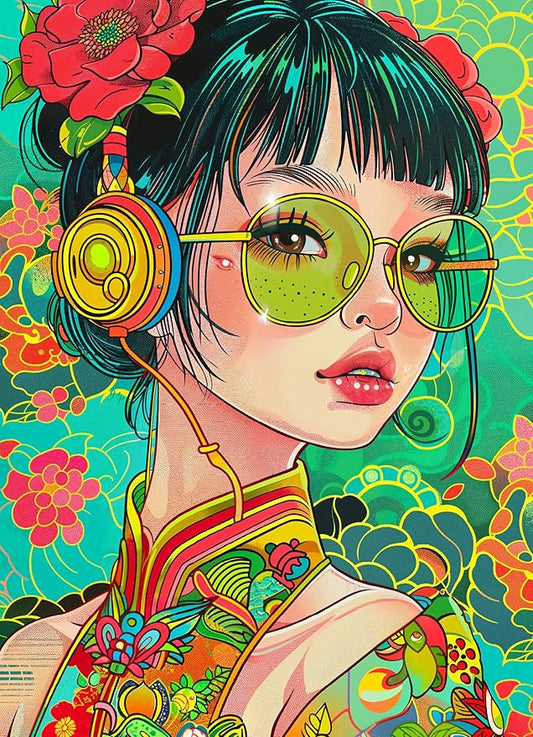 Lucky Puzzles - Doodlefly Enigma 1000 Piece Jigsaw Puzzle for Adults | Cyberpunk Art Puzzle with Vibrant Lime and Pistachio Colors | Challenging Brain Teaser | Unique Puzzle Gift