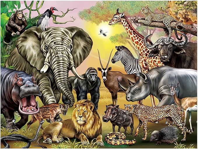 BenBen Puzzles for Kids Ages 4-6, Double Sided 100 Piece Puzzles for Kids, 2 in 1 Puzzle, Wild Animals, Learning Educational Jigsaw Puzzles Toys for Boys Girls (15.75” x 11.75”)