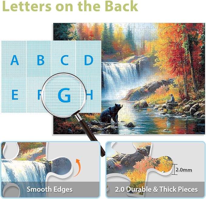 500 Piece Puzzle for Adults, Bear Fall Landscape Puzzle for Kids Teen Adults,Recycled Paper Unique Fun Jigsaw Puzzle 500 Piece,Challenging Family Game Gift for Friends Men Women Seniors,20.5 * 15In