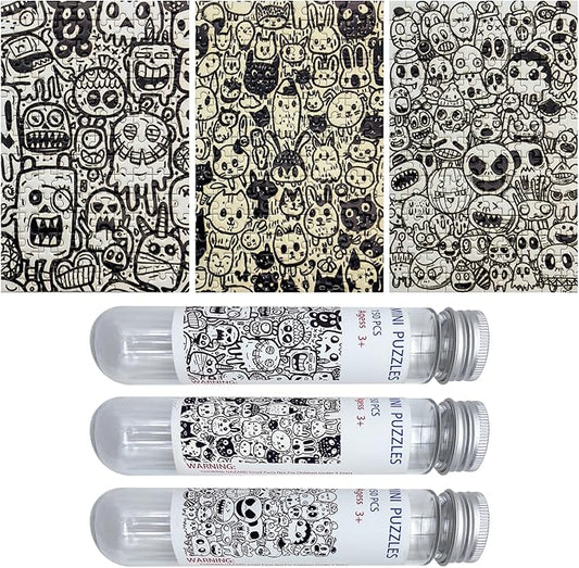 150 Pieces Mini Jigsaw Puzzles for Adults & Kids,6 x 4 Inches, Travel Small Puzzles,Micro Puzzles,Challenging Difficult Puzzle,3 Pack Black and White Graffiti