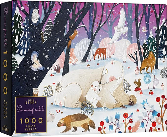 Elena Essex Puzzle - Snowfall | Christmas Puzzles 1000 Pieces | Puzzles for Adults 1000 Pieces | Holidays Snow Polar Bear Winter Animals Puzzle | Size 28x20 inches