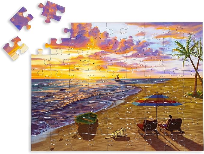 Large Piece Jigsaw Puzzle – Easy, Colorful Puzzle for Seniors, Dementia & Memory Activities, Elderly Gifts, 72 Pieces, Beach Day