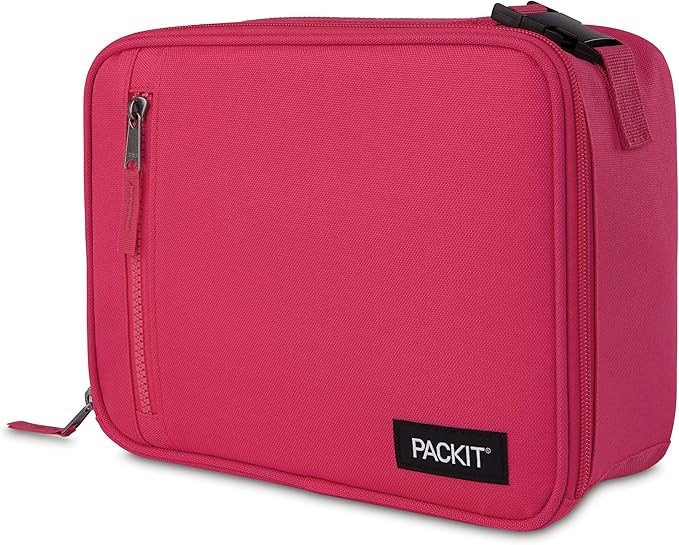 PackIt Freezable Classic Lunch Box, Magenta, Built with ECOFREEZE Technology, Collapsible, Reusable, Zip Closure With Zip Front Pocket and Buckle Handle, Designed for Fresh Lunch On the Go