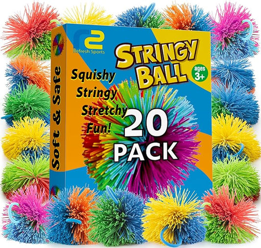 Stringy Balls & Sensory Toys for Kids 20 Pack - Stocking Stuffers For Kids Ages 4 5 6 7 8 9 Year Old Gift Ideas - Best Birthday Toddler Gifts for Boys & Girls - Monkey Pom Balls Fidget Toys Party Pack