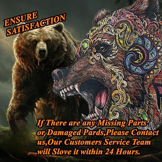 Wooden Jigsaw Puzzle for Adults,Bear Animals Shaped Magic Puzzle Pieces Best Gift for Adults,Can be Used as a Cool Mouse Pad,233pcs,(13.77 * 13.58 inches)