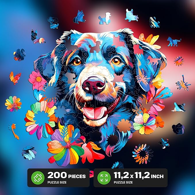 ESC WELT Wooden Dog Puzzle 200 Pieces - Captivating Mind Entertainment for Teens and Adults - Fun and Environmentally Friendly Toy - Challenging Jigsaw Game - Wooden Puzzle