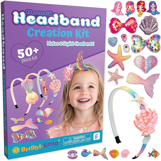 Headband Making Kit for Girls, Make Your Own Fashion Headband, Girl Accessories Ages 5-12, DIY Arts & Crafts, DIY Hair Accessories Set, Birthday Gifts for Girls 5 6 7+ Years Old, Gift Ideas Mermaid