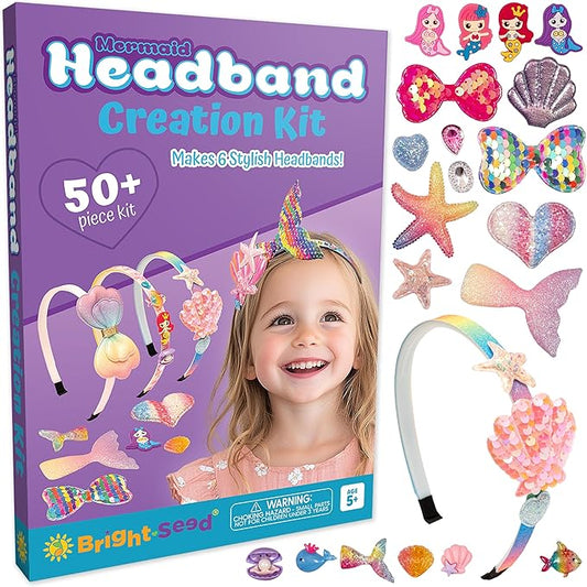 Headband Making Kit for Girls, Make Your Own Fashion Headband, Girl Accessories Ages 5-12, DIY Arts & Crafts, DIY Hair Accessories Set, Birthday Gifts for Girls 5 6 7+ Years Old, Gift Ideas Mermaid
