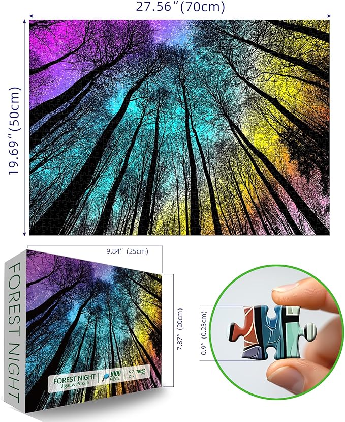 Blueforest 1000 Piece Puzzle for Adults - Starry Night Forest Gradient Magic Landscape | Challenging Wall Art Jigsaw with Poster, 27.5x19.7 Inch