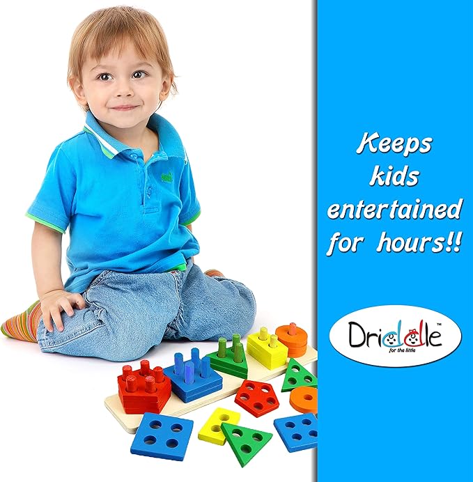 Wooden Educational Sorting and Stacking Toy - Learn Color and Shape Recognition – Puzzle Blocks Toy for Toddlers – Preschool Children Game – Kids Montessori Education