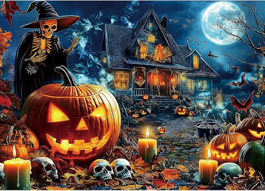 Blueforest Halloween 1000 Piece Jigsaw Puzzle for Adults - Haunted House Horror Night Challenge Puzzle | Includes Free Poster & Lettered Back Pieces | Perfect for Adult Puzzle Enthusiasts