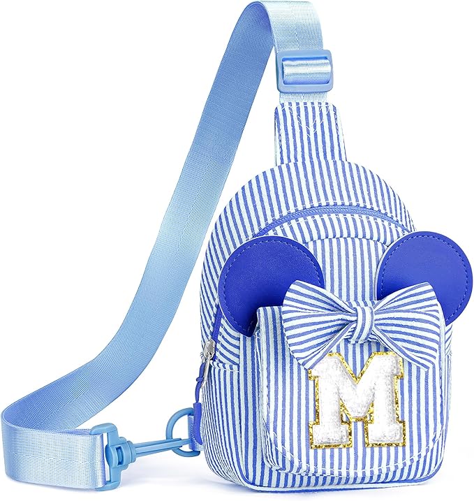 Crossbody Bags for Girls Travel, Initial Cross Body Bags for Kids Little Girl Gifts Blue Small Fanny Packs Sling Bag for Girl Personalized Friend Birthday Gifts for Girls Kids Gift (Blue M)