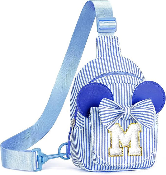Crossbody Bags for Girls Travel, Initial Cross Body Bags for Kids Little Girl Gifts Blue Small Fanny Packs Sling Bag for Girl Personalized Friend Birthday Gifts for Girls Kids Gift (Blue M)