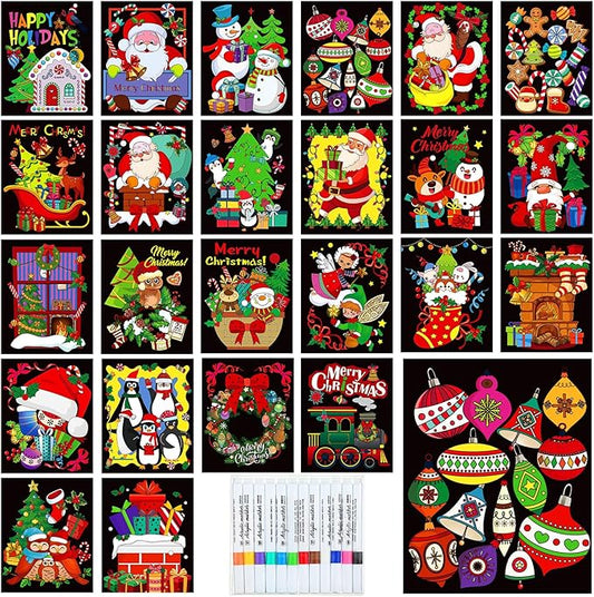 Zhanmai 48 Pcs Christmas Velvet Coloring Posters and Watercolor Pens Cozy Christmas Coloring Book Fuzzy Velvet Xmas Posters for Adults Teenagers Classroom Xmas Festive Arts Crafts
