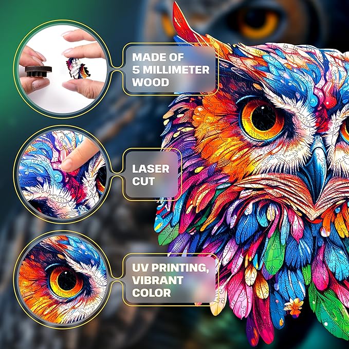 ESC WELT Wooden Owl Puzzle 200 Pieces - Captivating Mind Entertainment for Teens and Adults - Fun and Environmentally Friendly Toy - Challenging Jigsaw Game - Wooden Puzzle