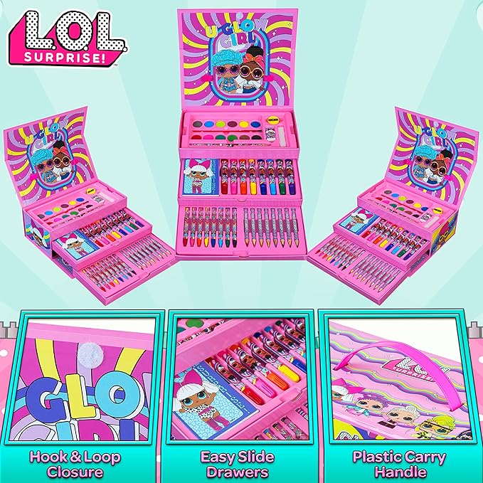 L.O.L. Surprise! Colored Pencils Art Supplies Kids Drawing Kit School Supplies Painting Kit Girls Drawing Pencils Art Kit Travel Case with Crayons Arts and Crafts for Kids 4-12 (Multicolor)