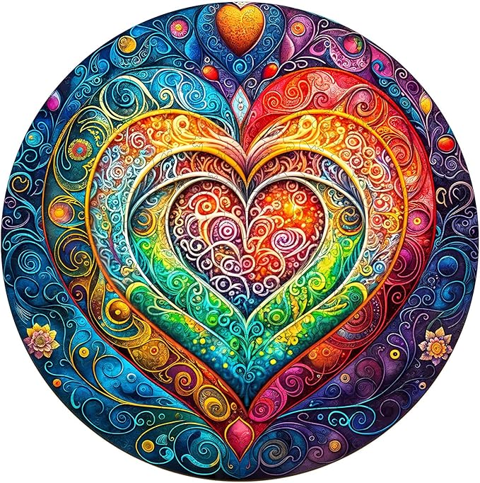 KAAYEE Wooden Puzzles for Adults, 3D Visual Effect Mandala Heart Wooden Jigsaw Puzzle Unique Shape Wood Puzzle Adult, 3D Effect Flat Puzzle Birthday Family Game (M-11.4 * 11.4 in-200pcs)