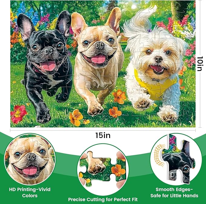 3-Pack 100 Piece Puzzles for Kids,Dogs Rabbits Animals Puzzle for Kids Age 4-6 6-8 8-10,Unique Large Piece Jigsaw Puzzle,Recycled Paper,Bright & Colorful Educational Puzzle,Great Gift for Boys Girls