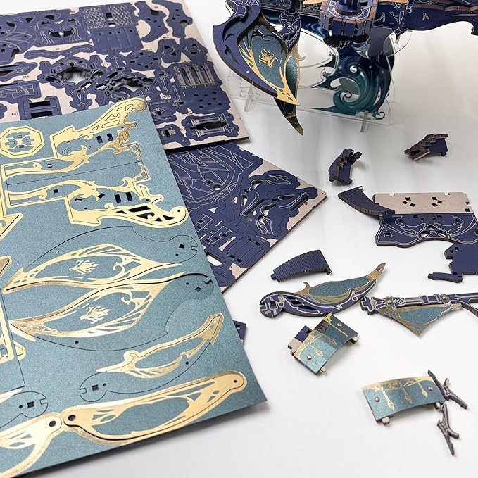 DIY 3D Wooden Puzzle Whale Spaceship,Miniature Wooden Dollhouse Model for Adults to Build,Gifts for Family Friends - Whale Ark of The Universe (Starlight Blue)