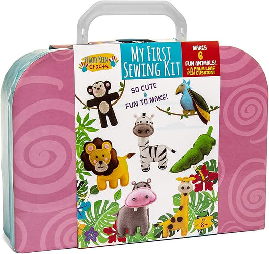 Peachy Keen Crafts Kids Sewing Kit, Learn to Sew for Ages 8-12, Beginner Felt Craft Kit, Make 6 Fun Stuffed Animals and A Pin Cushion, Teach Basic Stitches