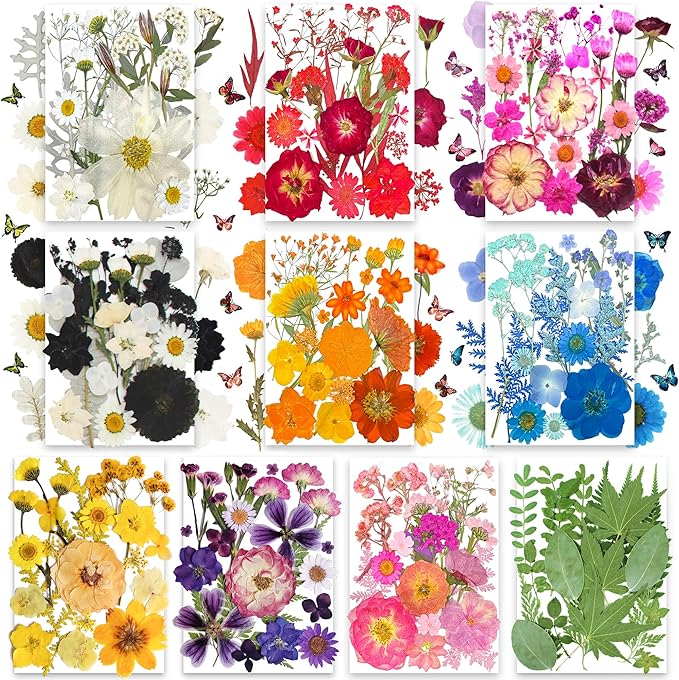 301Pcs Dried Pressed Flowers Leaves & Butterfly Stickers for Crafts,TrendCart Real Natural Dry Pressed Flowers for Resin Molds Nails Art Candle Making Phone Cases DIY Art Crafts Jewelry Making