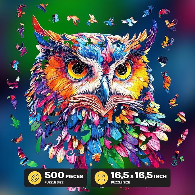 ESC WELT Wooden Owl Puzzle 500 Pieces - Captivating Mind Entertainment for Teens and Adults - Fun and Environmentally Friendly Toy - Challenging Jigsaw Game - Wooden Puzzle