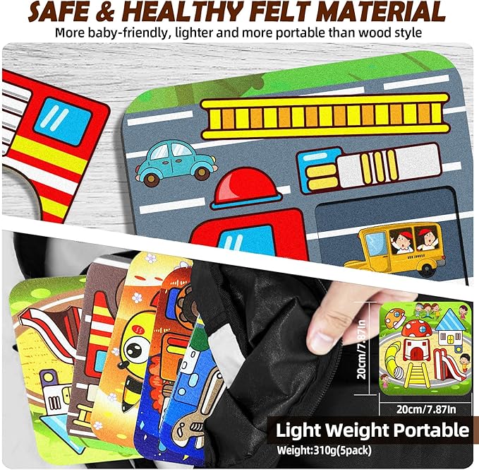 5 Sets Felt Puzzles for Toddlers 1-3,Toddlers 2-4,Felt Puzzles Educational Montessori Toys Gifts for 1 2 3 Year Old Kids Learning Toy Travel Game Gift for Boys Girls