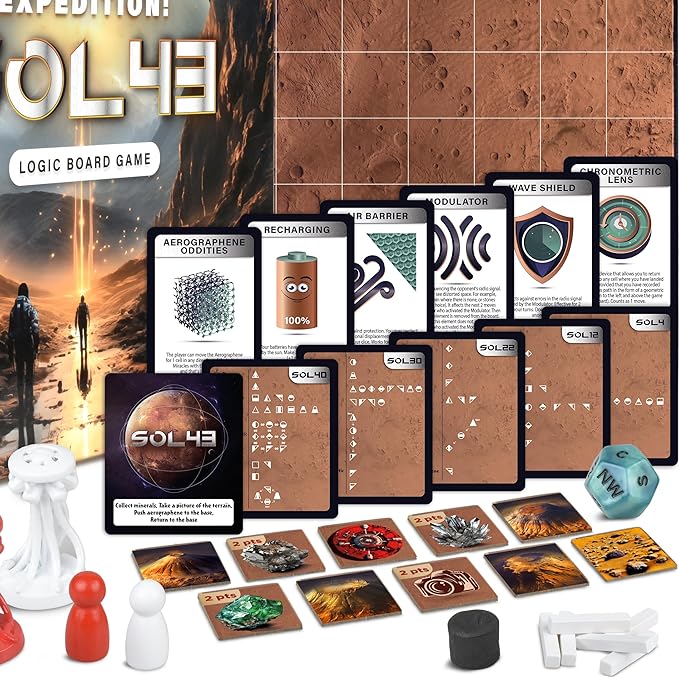 Logic Board Games for Kids and Adults – Mars Expedition SOL43 + Expansion Set – Montessori STEM Educational Toys Gift - Logic Game with Solo Mode for 1-2 Players for Ages 8 and up