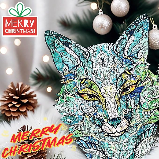 Wooden Jigsaw Puzzle for Adults,Unique Fox Wolf Animals Shaped Magic Jigsaw Puzzle Pieces Best Gift for Adults,Can be Used as a Cool Mouse Pad,132pcs,(12x8 inches) Large