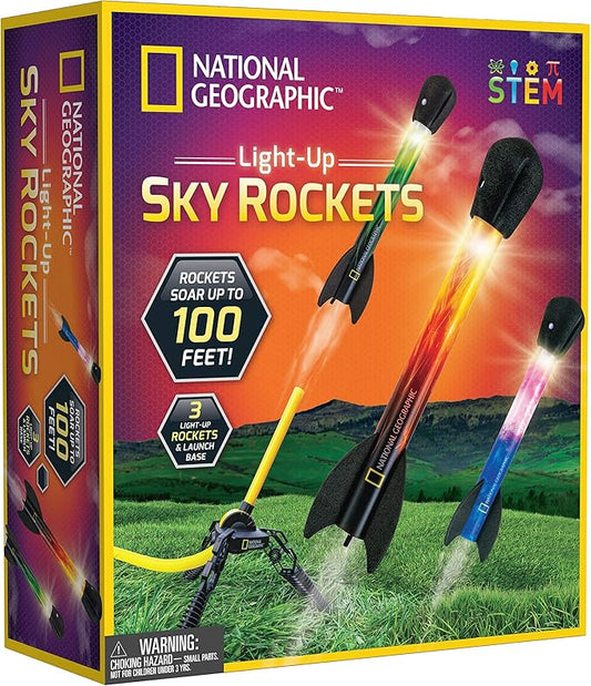 National Geographic Air Rocket Toy – Ultimate LED Rocket Launcher for Kids, Jump and Launch The Light Up, Air Powered, Foam Tipped Rockets up to 100 Feet