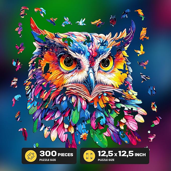 ESC WELT Wooden Owl Puzzle 300 Pieces - Captivating Mind Entertainment for Teens and Adults - Fun and Environmentally Friendly Toy - Challenging Jigsaw Game - Wooden Puzzle