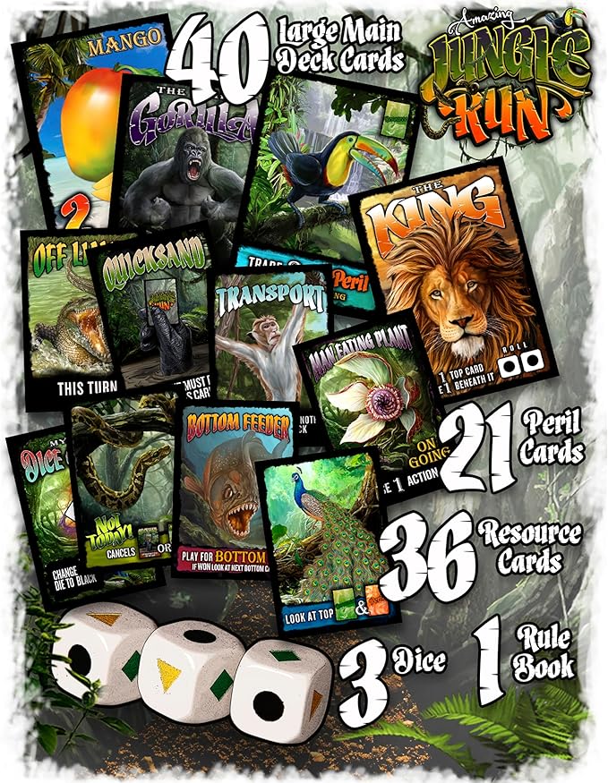 Amazing Jungle Run Card & Dice Game with Playmat. 1 to 4 Players, 12 and up.