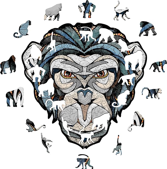EWA Home Décor – Chimp (Chimpanzee) Small 110 Pieces – Wooden Jigsaw Puzzle for Adults – Perfect for Artistic Home Decoration and Mindful Relaxation
