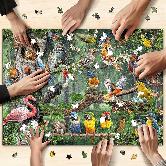 Colorful Birds Party 1000-Piece Jigsaw Puzzle for Adults, Challenging Puzzle Game with Unique Shaped Pieces, Perfect for Game Nights and Gift-Giving, Finished Puzzle Size is 26.6 x 19.2 in