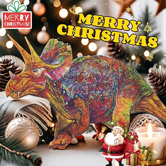 Wooden Jigsaw Puzzle for Adults,Unique Triceratops Dinosaur Animals Shaped Magic Puzzle Pieces Best Gift for Adults,Can be Used as a Cool Mouse Pad,277pcs (17.32x9.05 in) 02
