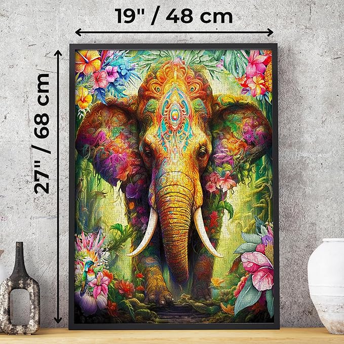 Flower Elephant in Tropical Forest – 1000 Pieces Jigsaw Puzzle for Adults – Matte Finish, Soft Touch, Easy to Assemble, Tight Fit, Vivid Colors, Missing Pieces Service