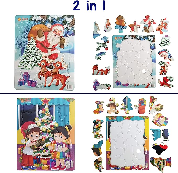 Just Smarty Preschool Christmas Puzzles for Kids Ages 3-5 Set of 2 | Fun Shapes 13 & 15 Pieces Santa Design with Tray | Christmas Best Gift | Educational Kids Puzzles Ages 3-5 Level 4