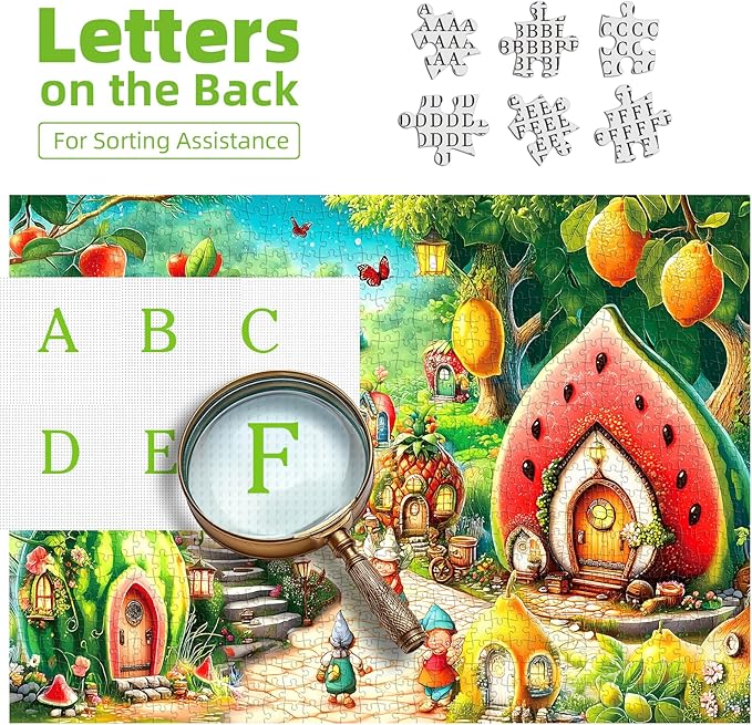 Fantasy Fruit Village Jigsaw Puzzle for Adults1000 Pieces Whimsical Fairy Tale Garden Scene Colorful Watermelon Citrus Houses Enchanted Forest Challenging Puzzle Game for Adults (27.6"x19.7")