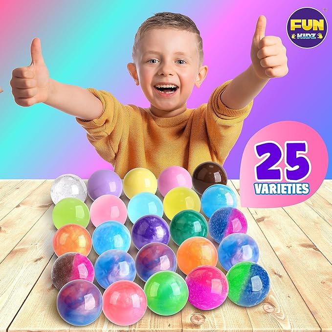 Big 25 Variety Slime Balls Party Favors for Kids, FunKidz 5.5cm Ball Size Bulk Premade Slime Pack Toys for Boys Girls 6-12 with Galaxy, Butter, Cloud, Unicorn, Mermaid, Glow, Clear Slimes